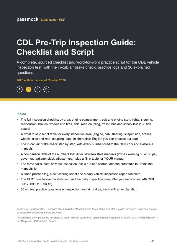 Cover page of the CDL Pre-Trip Inspection Guide: Checklist and Script PDF
