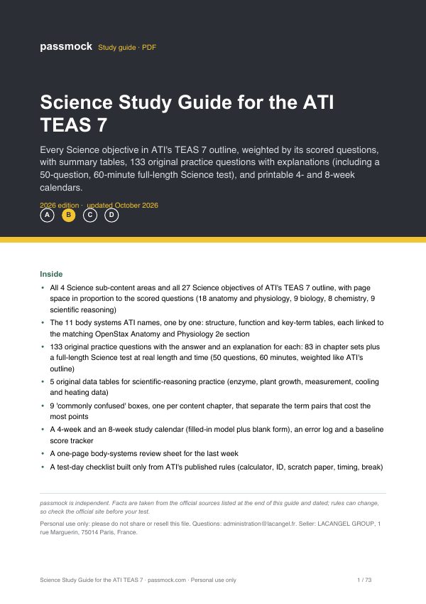 Cover page of the Science Study Guide for the ATI TEAS 7 PDF